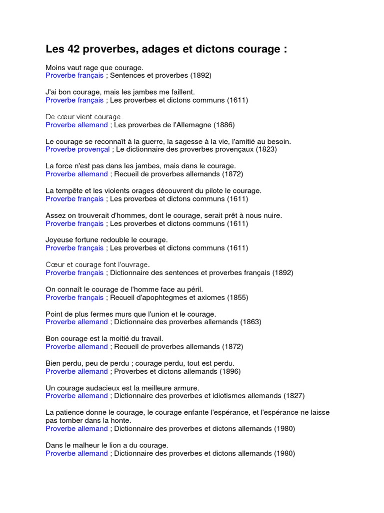 Les 42 Proverbes Surr Le Courage