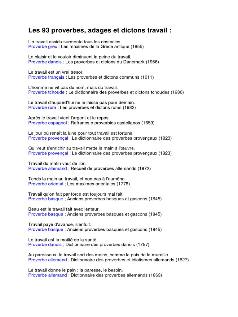 Les 93 Proverbes Sur Le Travail
