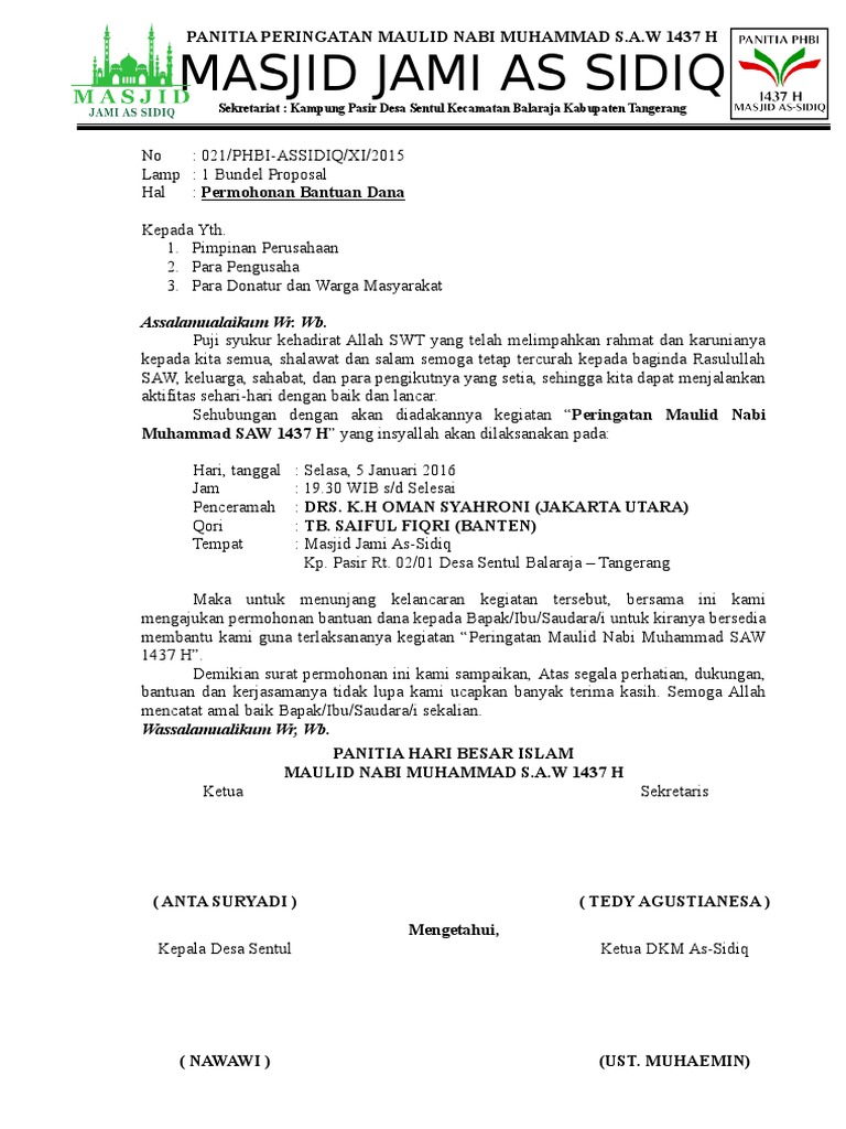 Surat Permohonan Danan Dan Proposal Acara Maulid Nabi Muhammad Saw