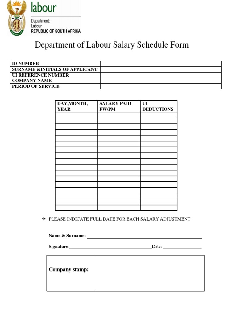 Department of Labour Salary Schedule Form | PDF | Government Finances |  Taxes