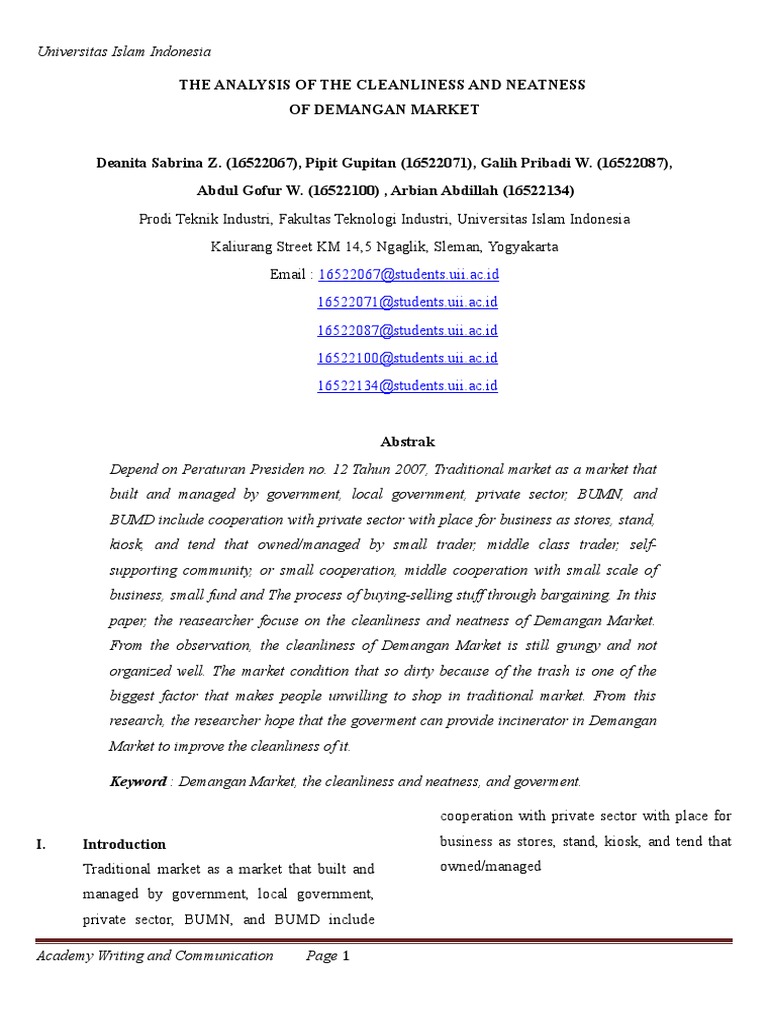The Analysis Of The Cleanliness And Neatness Of Demangan Market Data Incineration