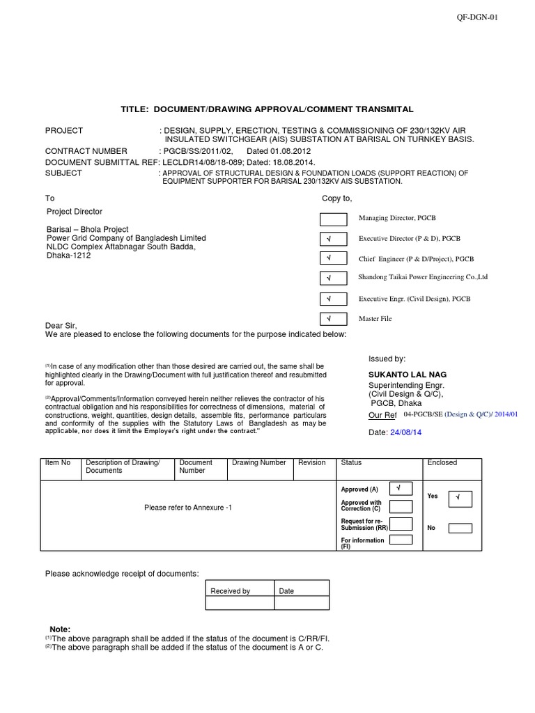 Barisal 230/132KV AIS Substation Approval | PDF | Electrical Substation ...