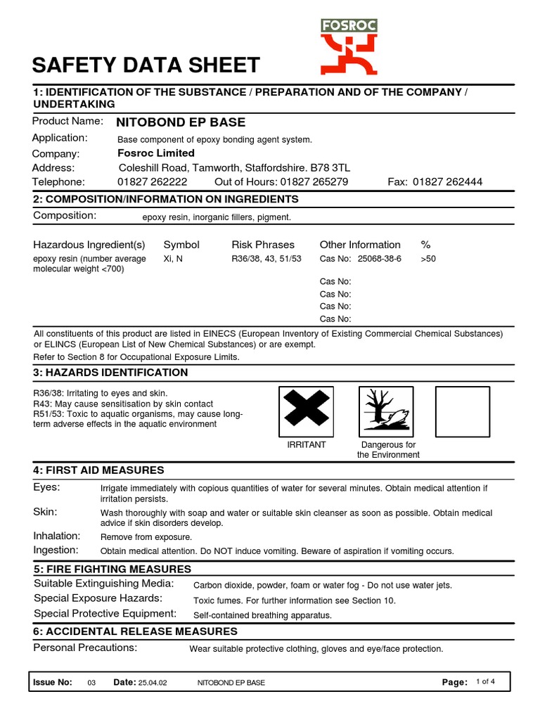 SDS Nitobond EP Base and Hardener 06.02 Toxicity Occupational