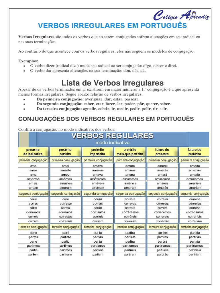 Verbos Irregulares em Português | PDF