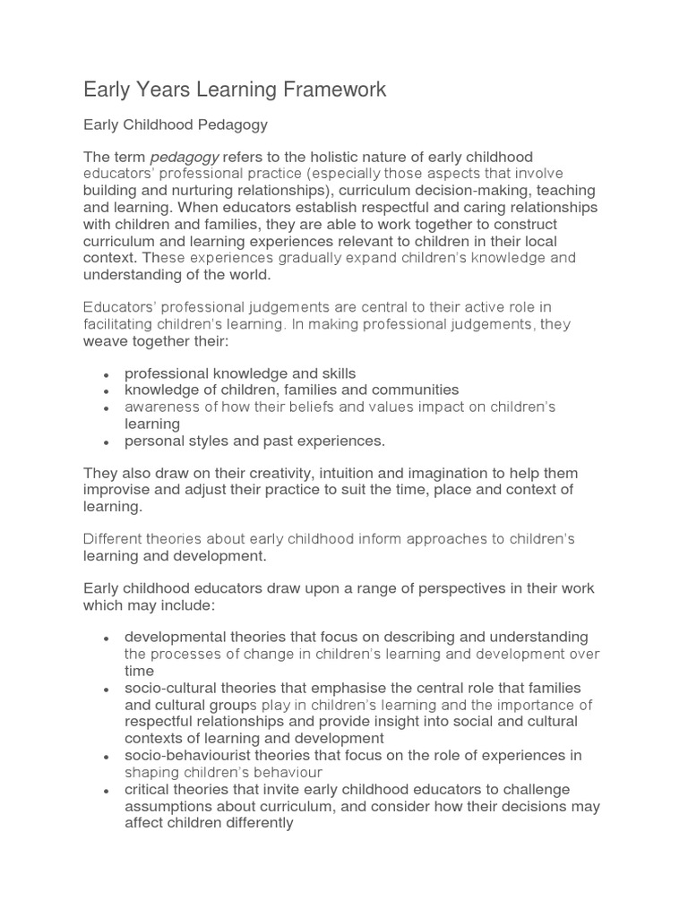 Early Childhood Pedagogy Framework | PDF | Early Childhood Education ...