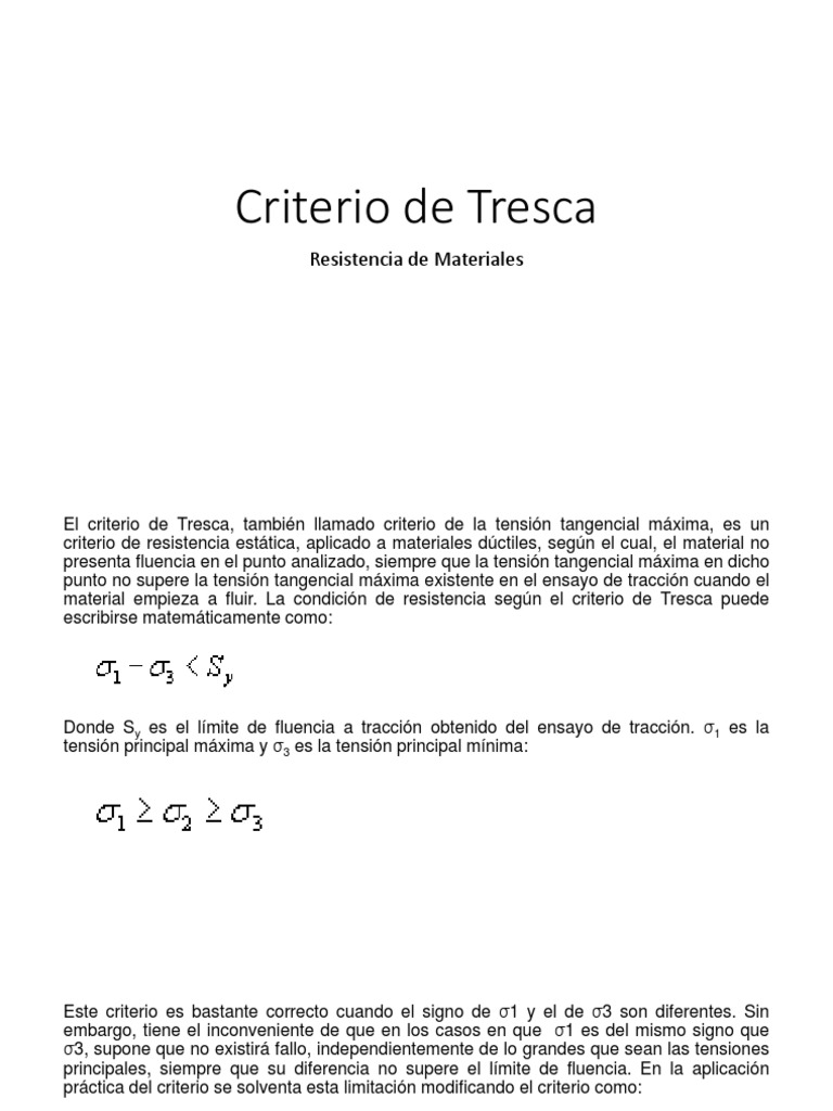 Criterio de Tresca en Resistencia de Materiales PDF — free download
