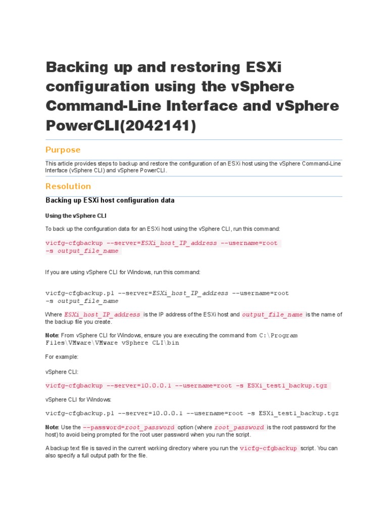 ESXi Configuration Backup and Restore Guide | PDF | Command Line ...