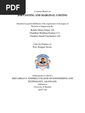 A Seminar Report On job and marginal costing
