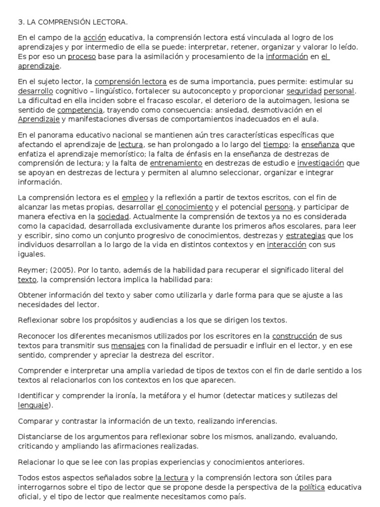 Niveles de Comprensión Lectora en Educación | PDF | Comprensión lectora ...