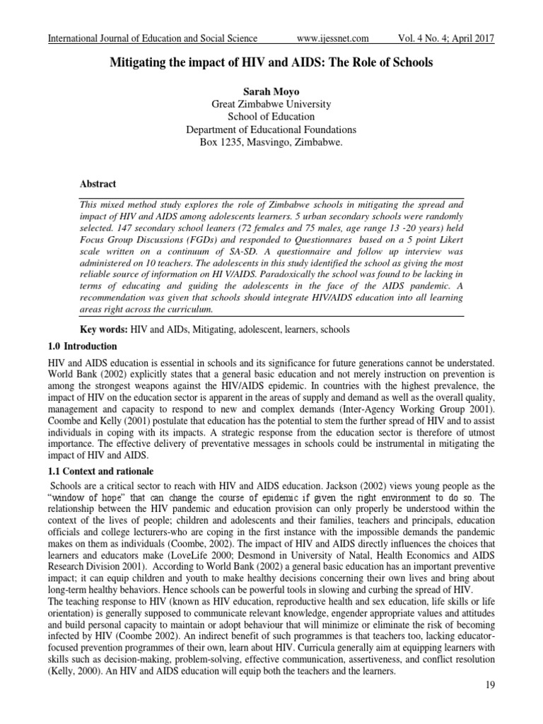 Mitigating The Impact of HIV and AIDS: The Role of Schools | PDF | Hiv ...