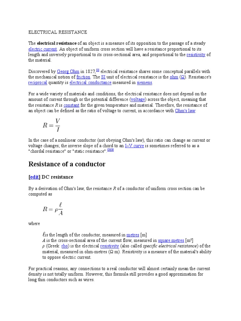 Understanding Electrical Resistance | PDF | Electrical Resistivity And ...