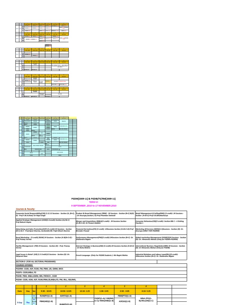 Course Schedule for PGDM Programs | PDF | Evaluation | Business Economics