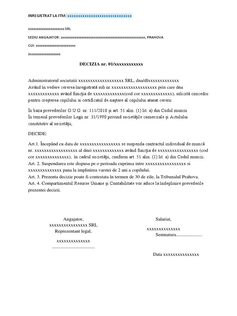 Economisire Neoficial Specific Model Decizie De Intoarcere Din Concediu De Maternitate Cadru Didactic Justan Net
