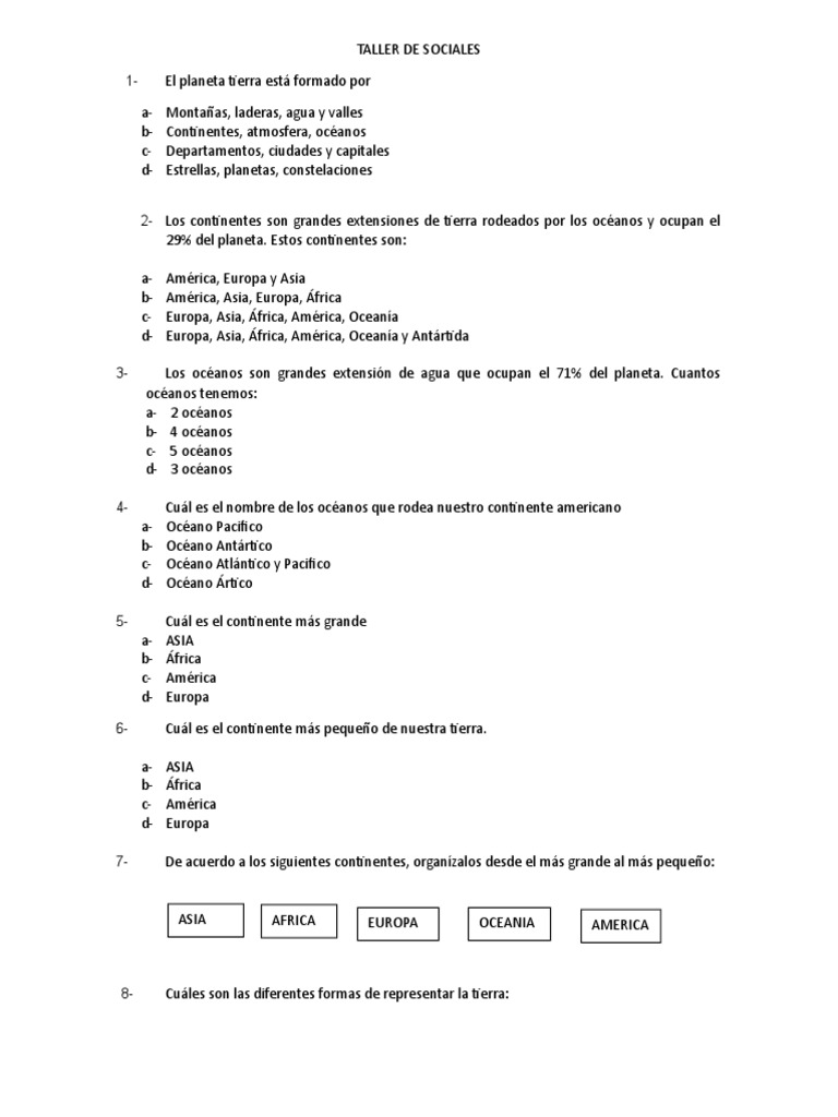 Taller de Sociales 4 Primaria | PDF | Mapa | Continente
