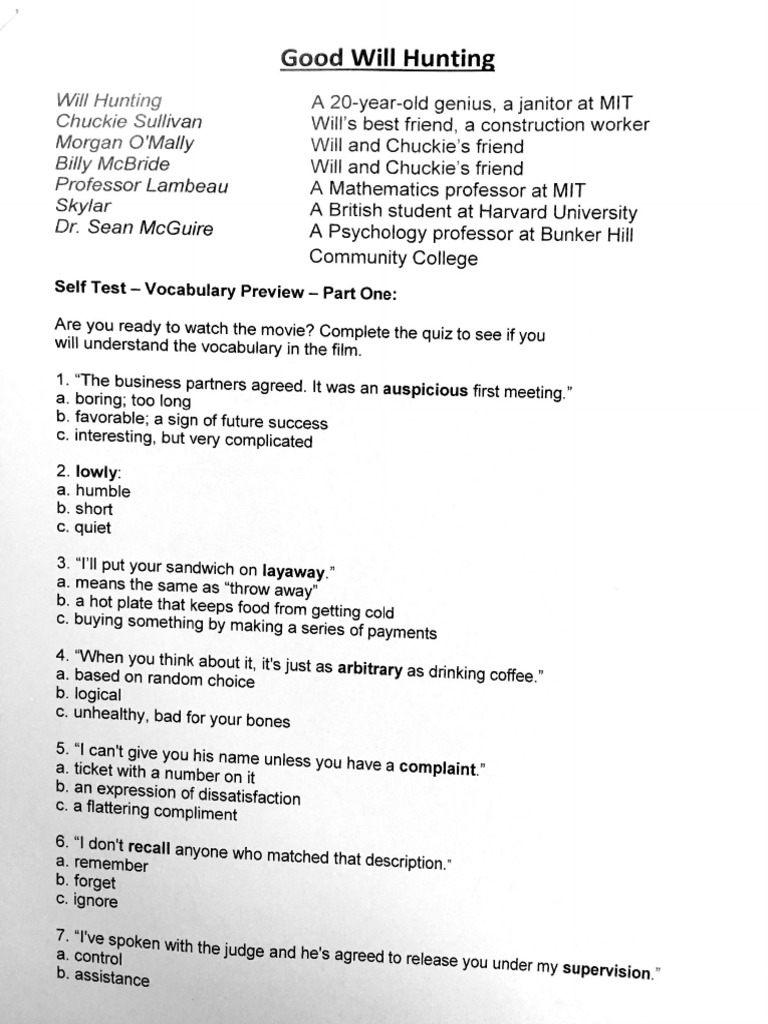 Good Will Hunting Worksheet | PDF