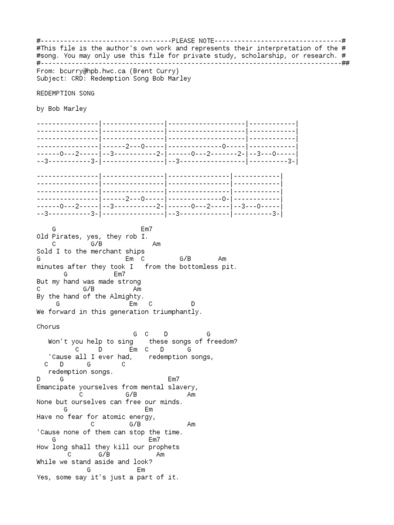 Redemption Song Song Structure Popular Music