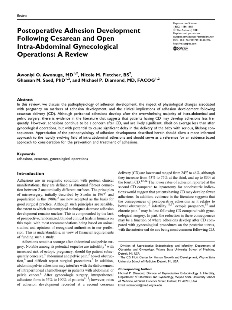 Postoperative Adhesion Development | PDF | Reactive Oxygen Species ...
