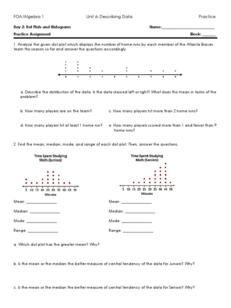 Dot Plots and Histograms Practice | PDF | Mode (Statistics) | Median
