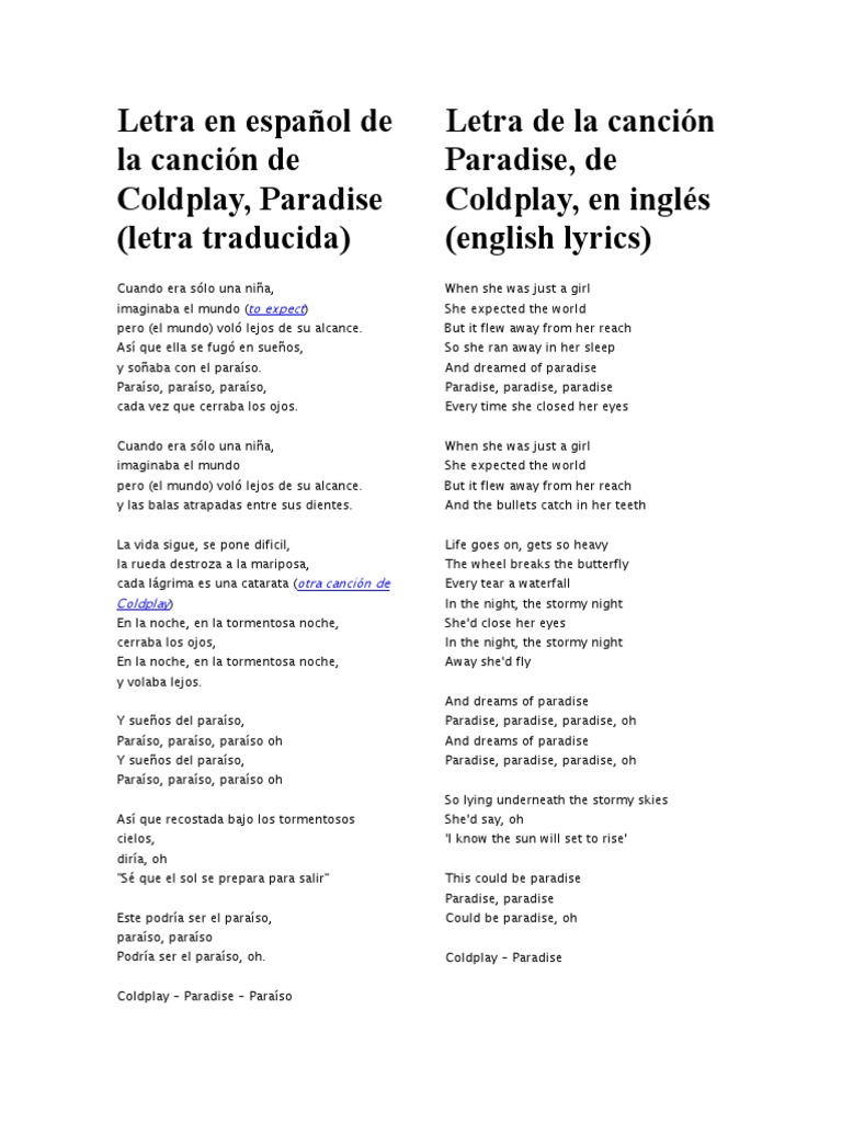 Paradise - Coldplay escrita como se canta