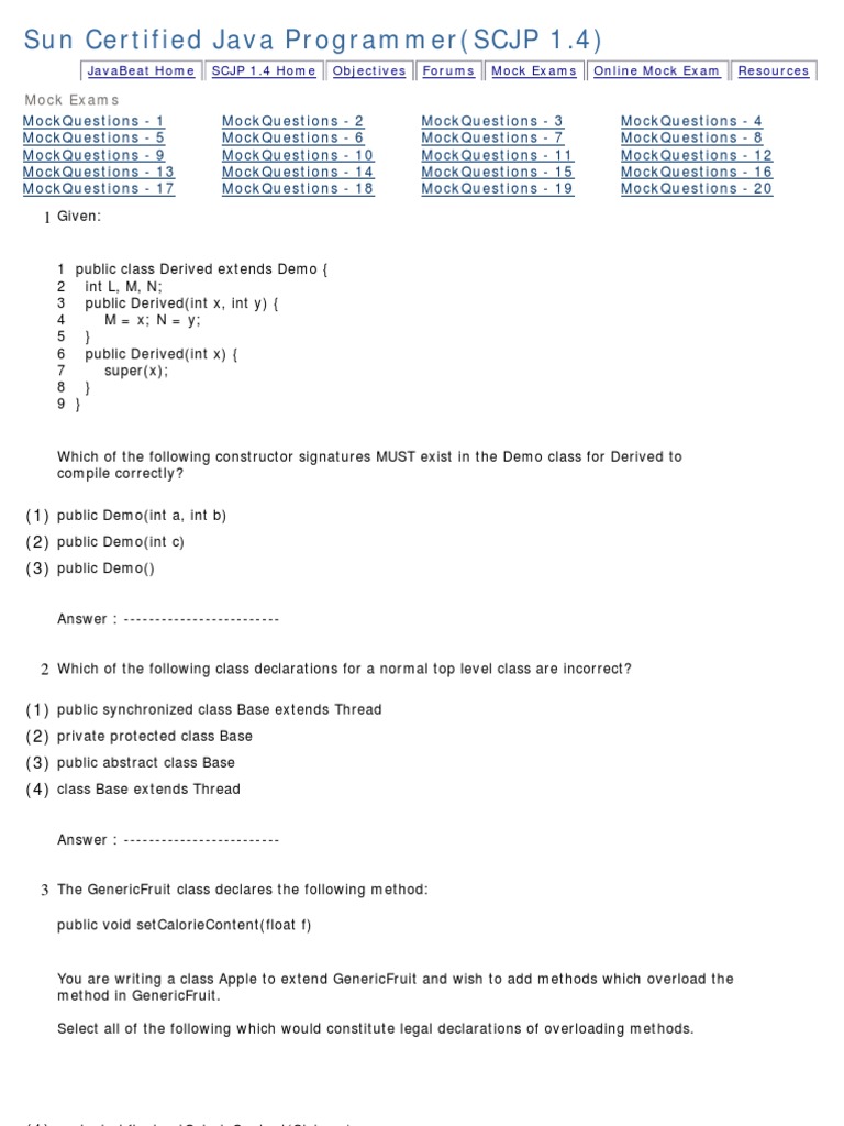 Java mock tests for SCJP | Method (Computer Programming) | Constructor