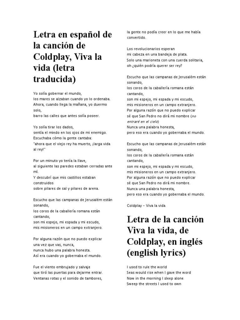 Coldplay Viva La Vida Lyrics Español