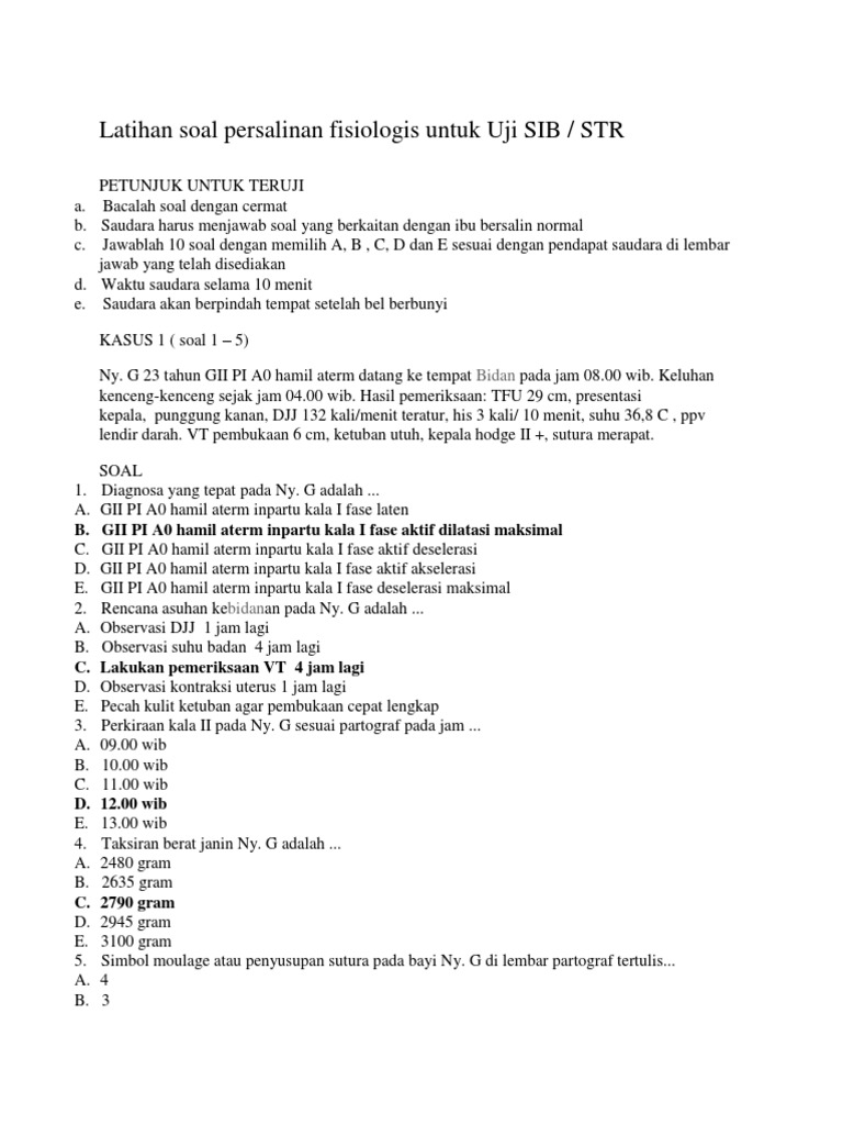 Latihan Soal Persalinan Fisiologis Untuk Uji Sib