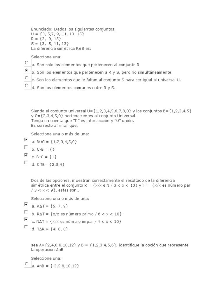 Examen Pensamiento Logico Matematico Pdf Conjunto Matematicas Proposicion