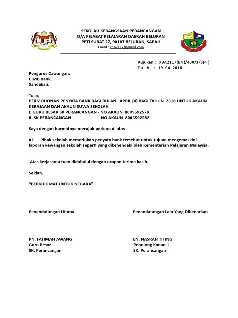 Contoh Surat Minta Statement Bank