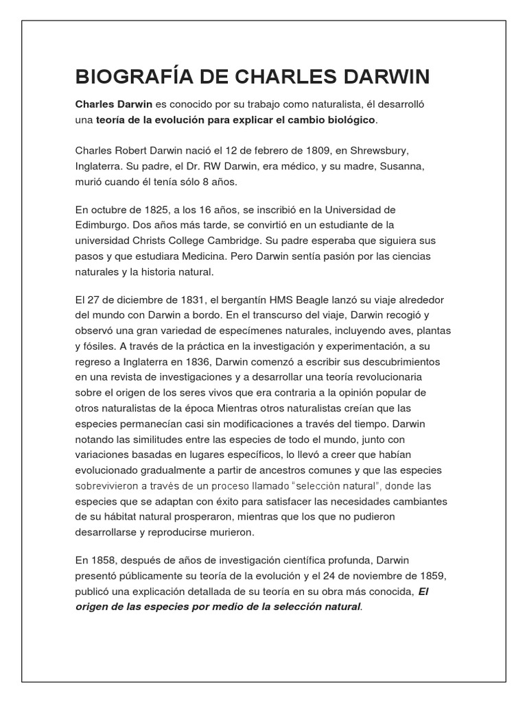 Biografía de Charles Darwin Charles Darwin Evolución