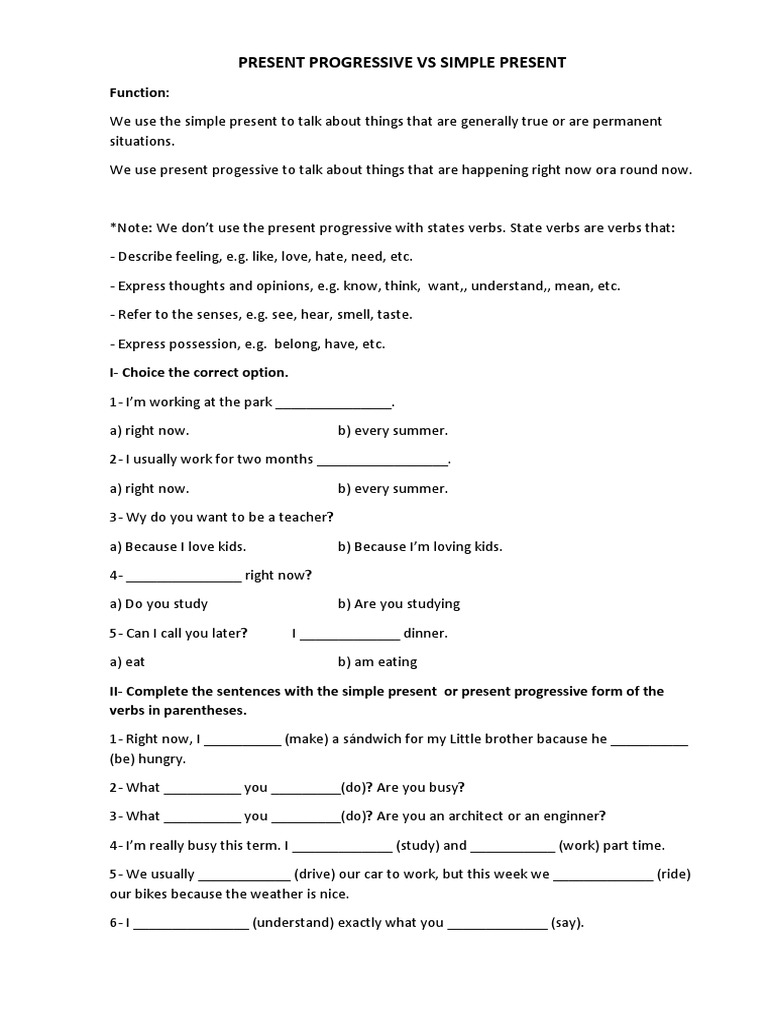 Present Progressive vs Simple Present | PDF