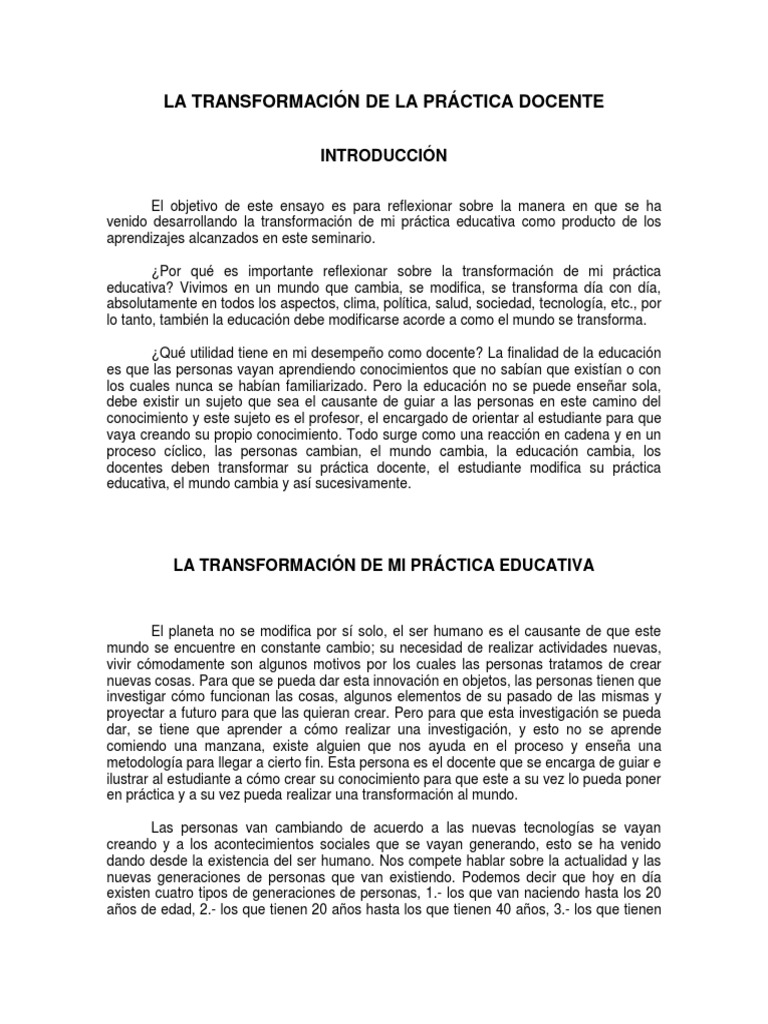 La Transformacion de La Practica Docente Maestros Cambio