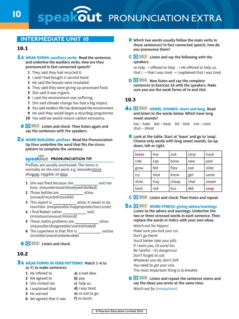 Speakout Pronunciation Extra Intermediate Unit 10 PDF | PDF ...