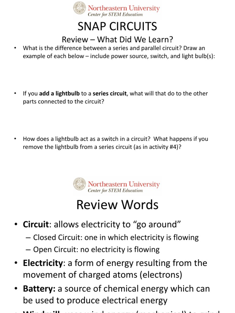 Snap Circuits: Review - What Did We Learn? | PDF | Science & Mathematics