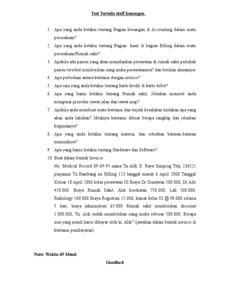 Test Tertulis Staff Keuangan