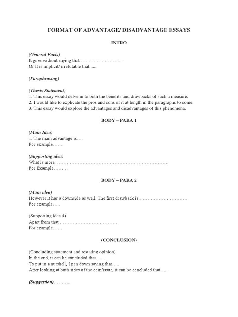 Format of Advantage/ Disadvantage Essays: (General Facts) | PDF