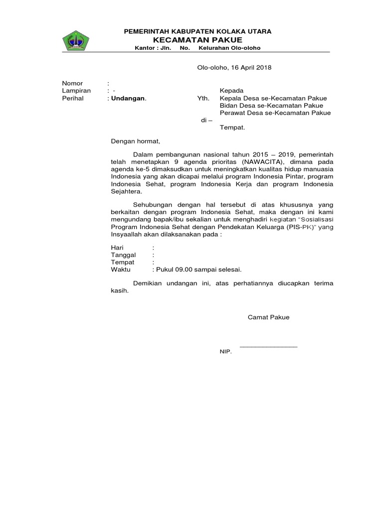 Surat Undangan Sosialisasi Pis Pk