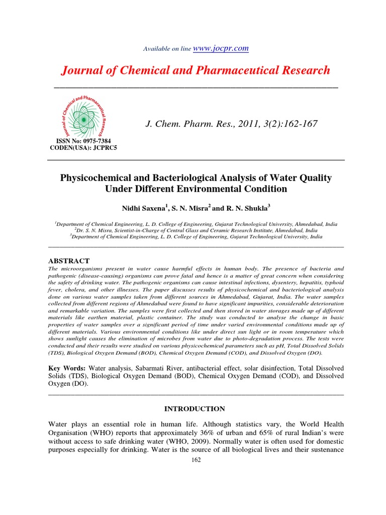 thesis on physicochemical analysis of water