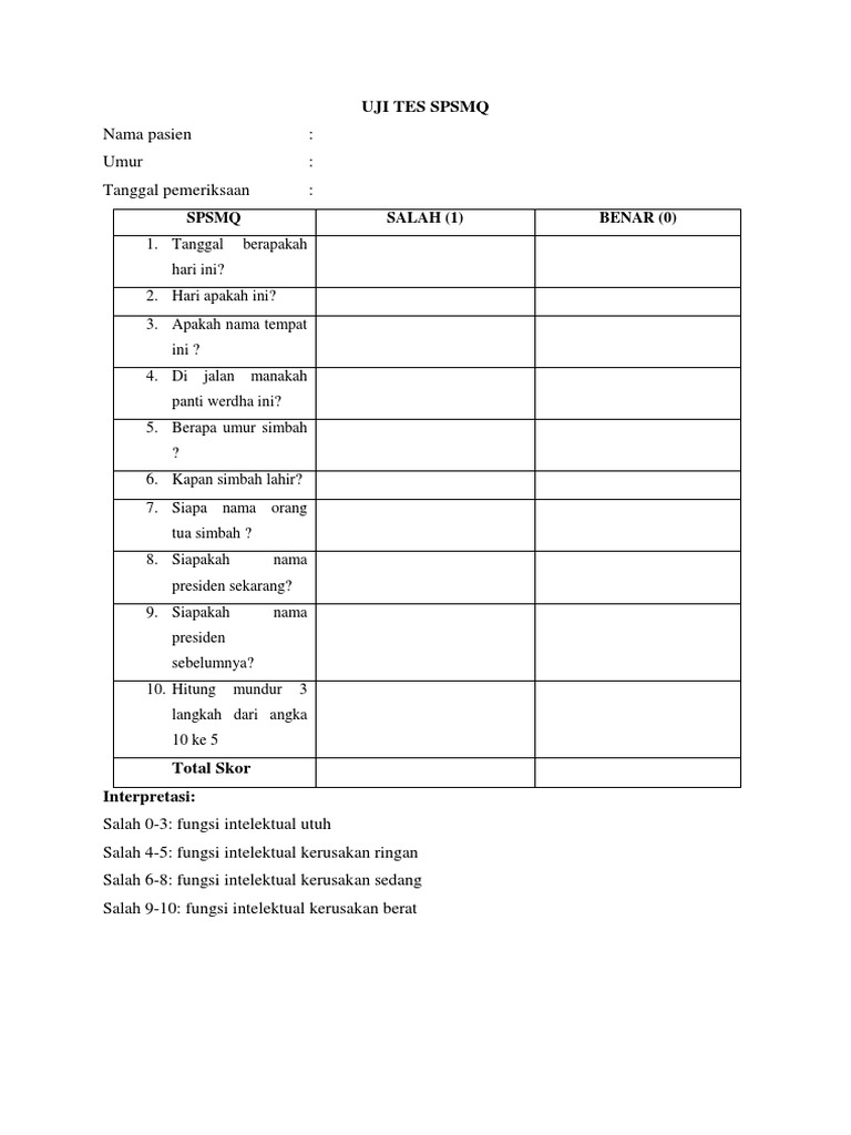 Penilaian Kognitif Menggunakan SPSMQ | PDF | Pengembangan Diri ...