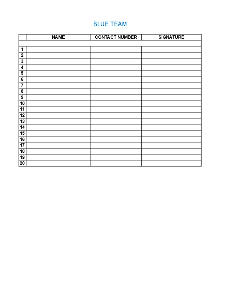 Team Contact List and Signatures | PDF