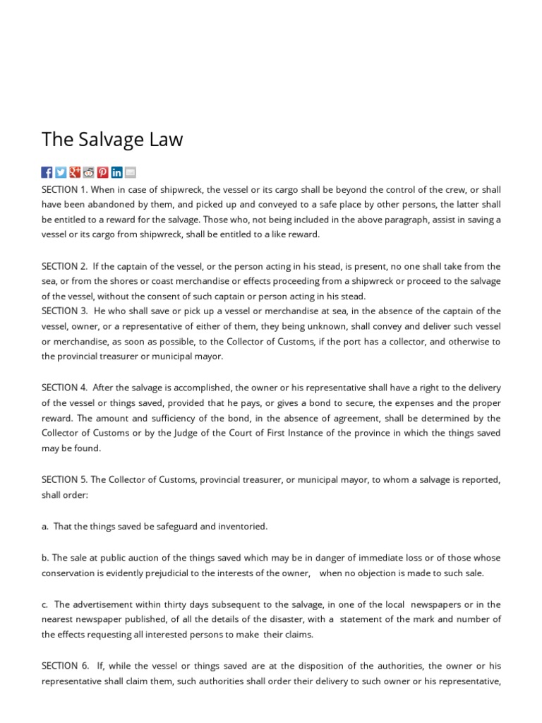 The Salvage Law Institute For Maritime and Ocean Affairs PDF