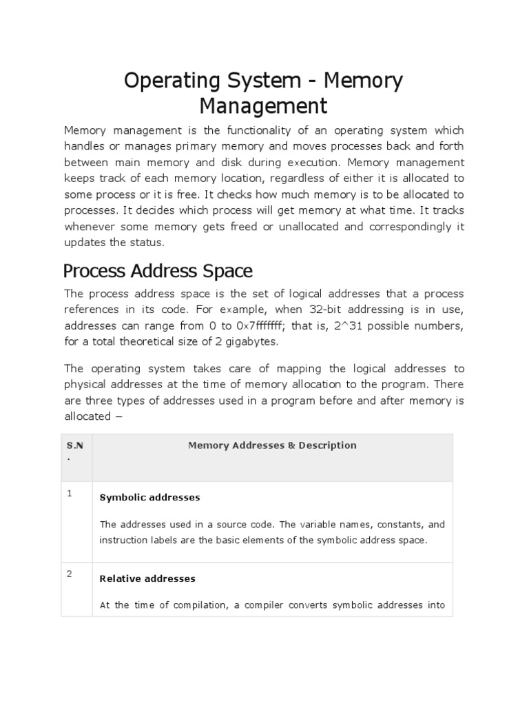 Operating System Memory Management | PDF | Library (Computing ...