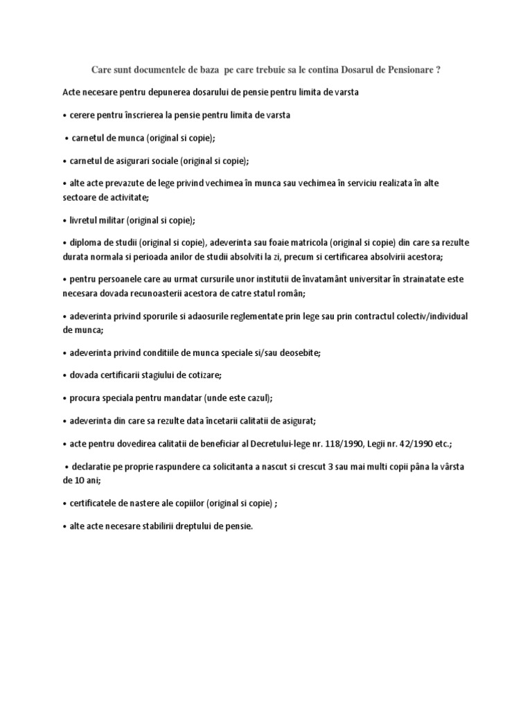 Dosar Pensie Acte Necesare 2018