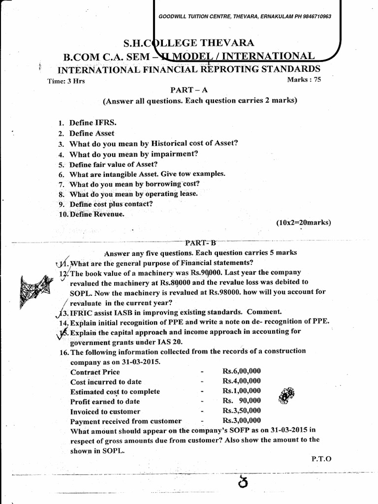 B.Com CA Sem II IFRS Model Exam | PDF | International Financial ...