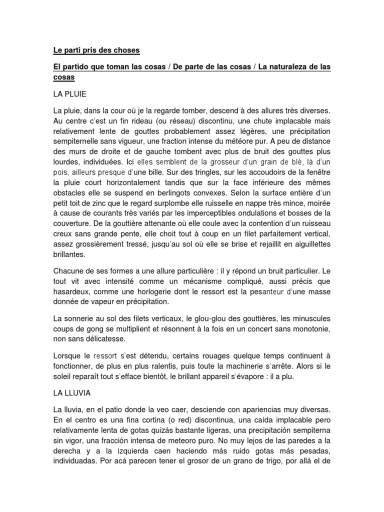 Le Parti Pris Des Choses Francis PONGE | PDF | Pluie | La nature