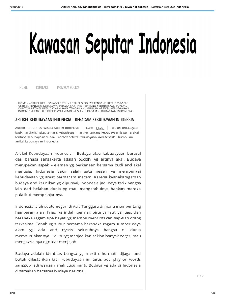 Artikel Kebudayaan Indonesia Beragam Kebudayaan Indonesia Kawasan Seputar Indonesia