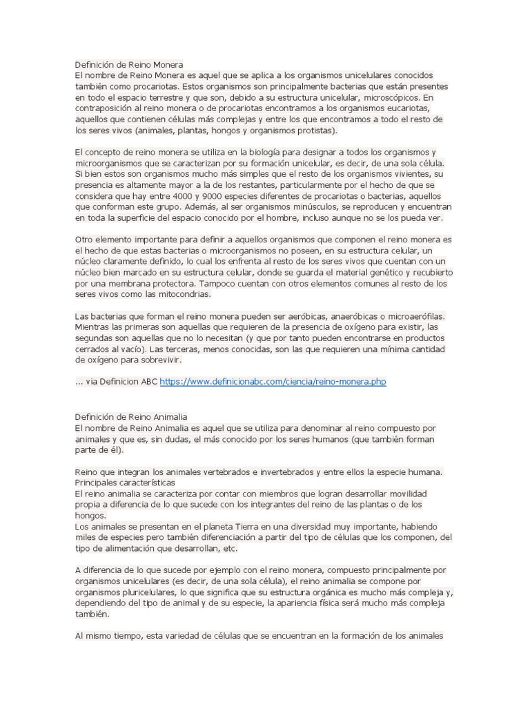 Definición del Reino Monera | PDF | Plantas | Organismos