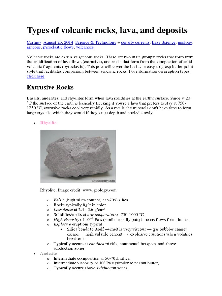 Types of Volcanic Rocks Lava Igneous Rock