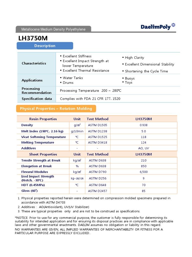 Metallocene MDPE LH3750M Properties | PDF | Polyethylene | Materials