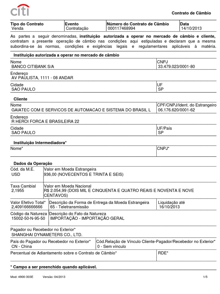 Contrato de Cambio PDF | PDF | Taxa de Câmbio | Lei das Obrigações