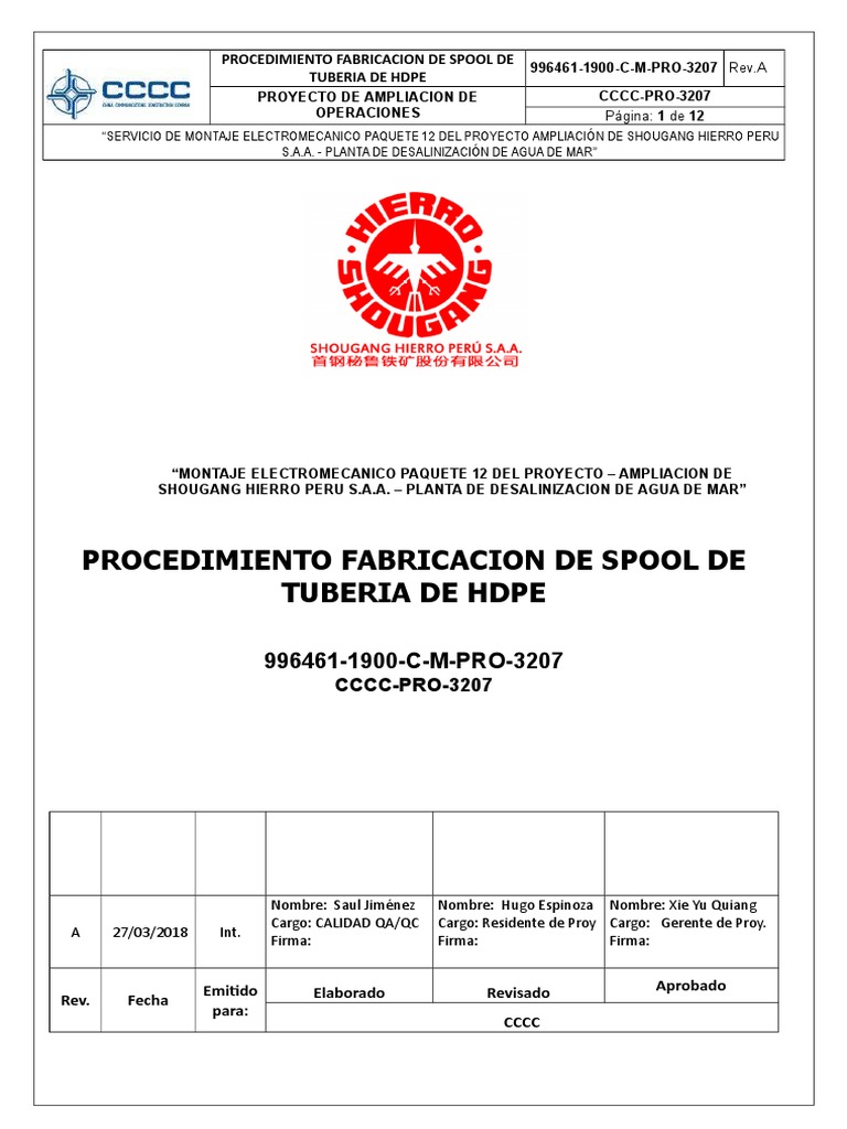 Fabricacion de Spool de Tuberia de Hdpe | PDF | Calidad (comercial ...